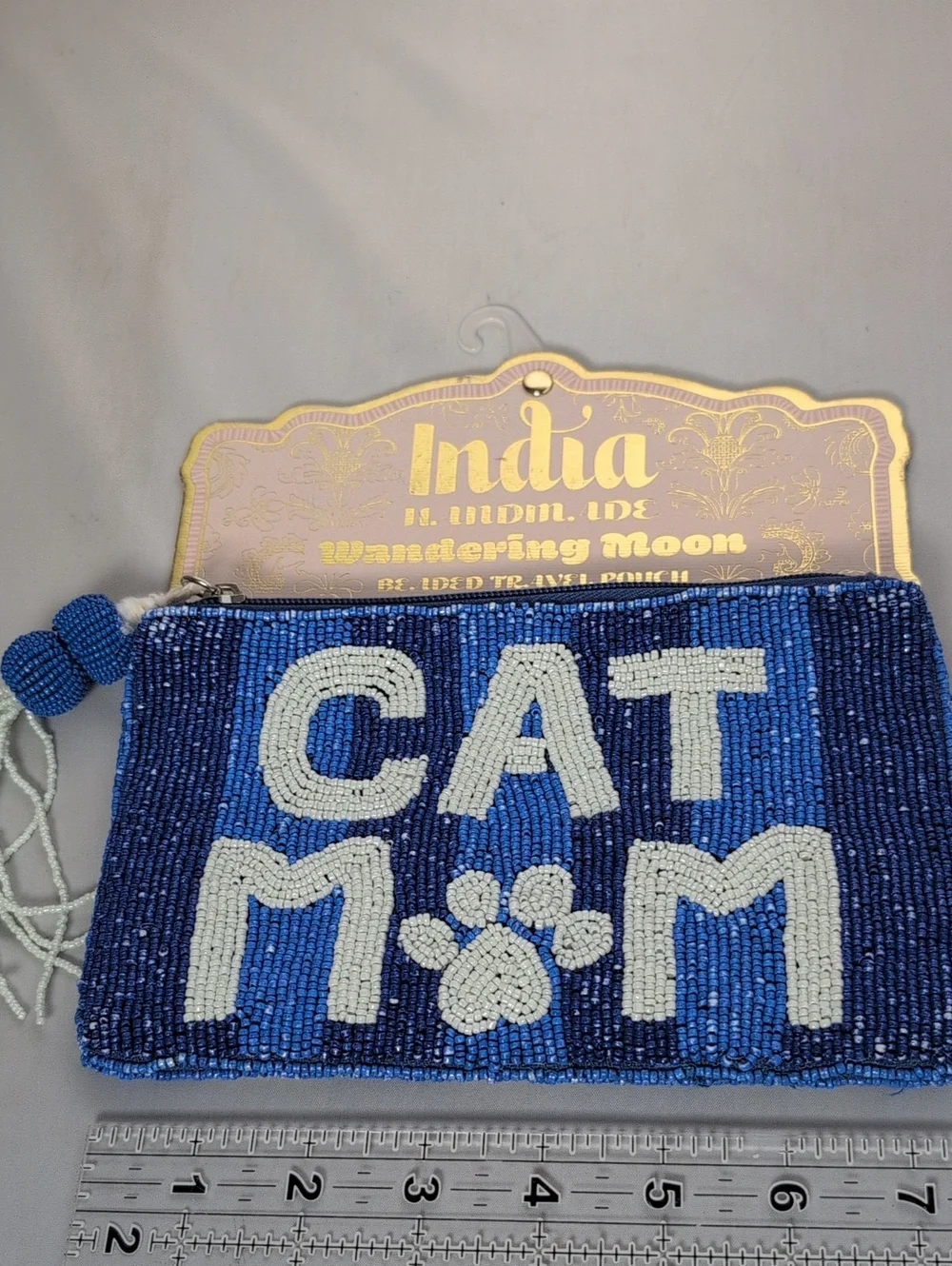 Wandering Moon Hand Beaded Cat Mom Zipper Travel Pouch